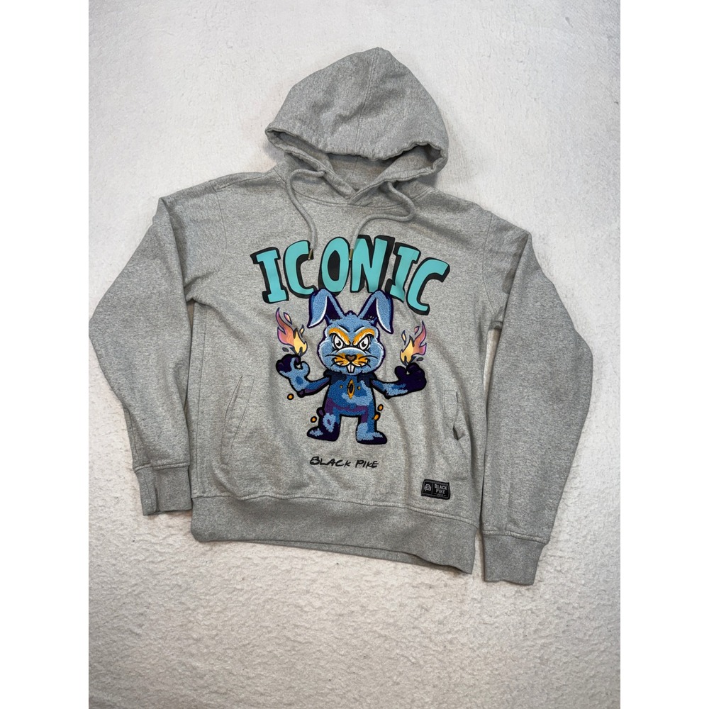 Black Pike Iconic Bunny Graphic Hoodie Heather Gray Mens Small Streetwear